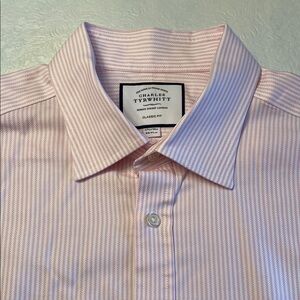 Charles Tyrwhitt Pink/White Striped Men's Dress Shirt- Classic Fit- Size 17.5/36